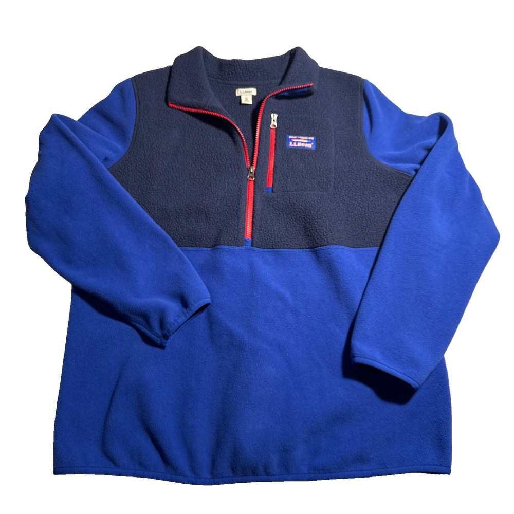 LL Bean Men's XL Katahdin Microfleece Pullover Sweater Polartec Blue Red